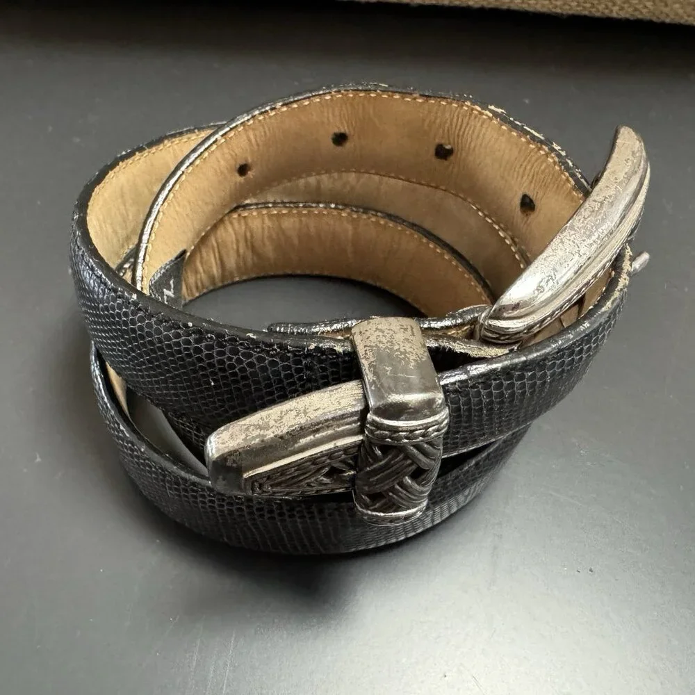 Brighton Gray‎ Leather Snakeskin Western Belt Metal Distressed Buckle M Grunge
